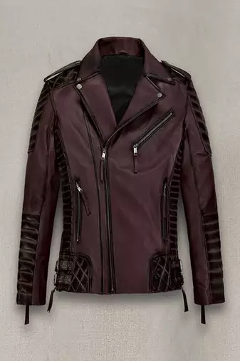Mens genuine soft burnt wine color charles look leather jacket biker leather jacket pure lambskin