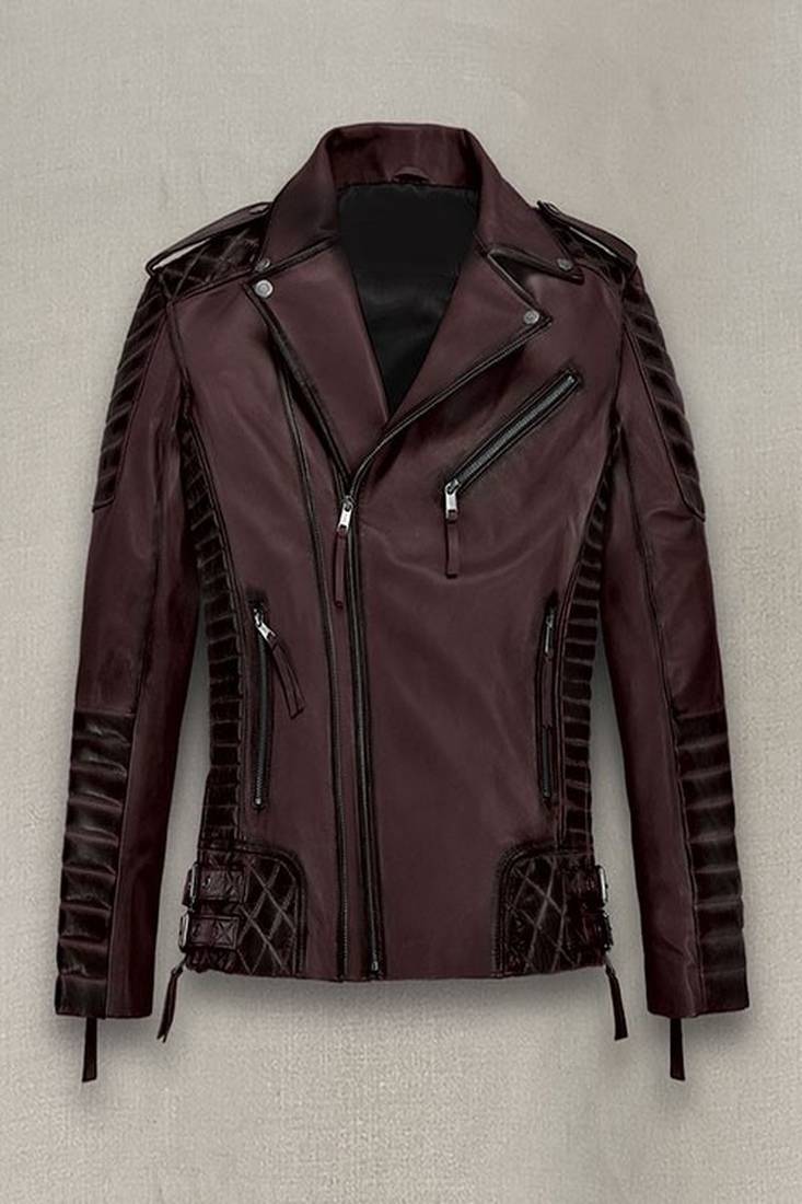 Mens genuine soft burnt wine color charles look leather jacket biker leather jacket pure lambskin