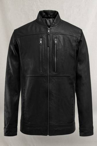 Mens genuine soft thunderstorm black biker genuine lambskin leather jacket chain style