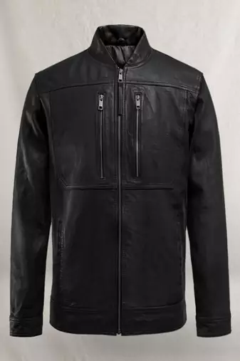 Mens genuine soft thunderstorm black biker genuine lambskin leather jacket chain style