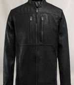 Mens genuine soft thunderstorm black biker genuine lambskin leather jacket chain style