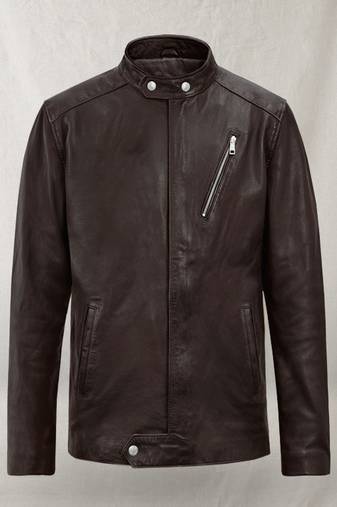 Mens genuine brown leather jacket biker leather jacket pure lambskin