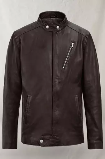 Mens genuine brown leather jacket biker leather jacket pure lambskin