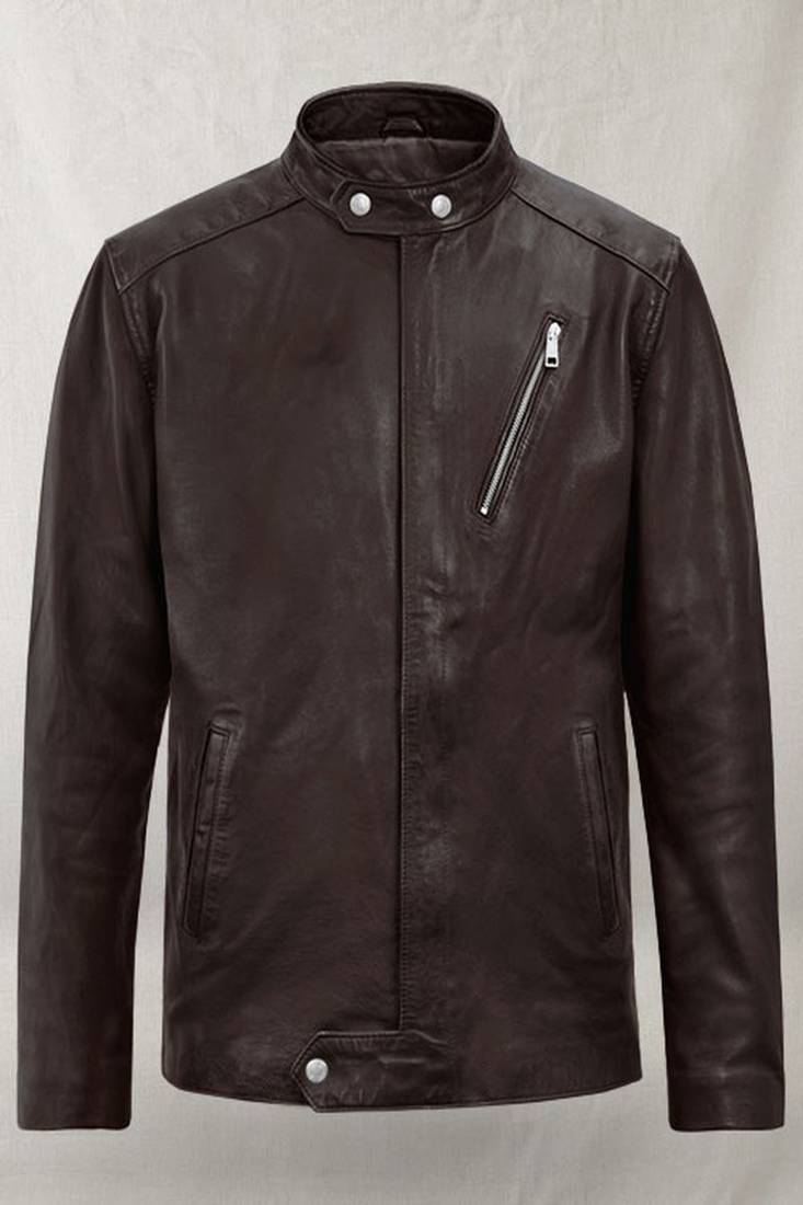 Mens genuine brown leather jacket biker leather jacket pure lambskin