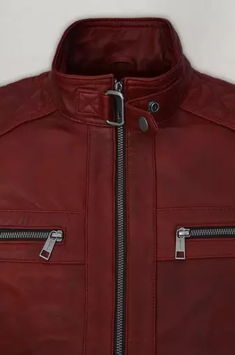 men's red lambskin leather biker jacket classic moto zip style authentic