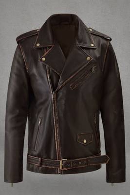 men's brown lambskin leather biker jacket distressed vintage finish 1
