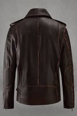 men's brown lambskin leather biker jacket distressed vintage finish 2