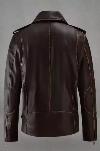 men's brown lambskin leather biker jacket distressed vintage finish
