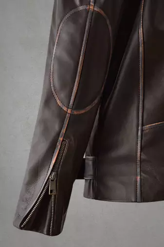 men's brown lambskin leather biker jacket distressed vintage finish