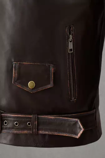 men's brown lambskin leather biker jacket distressed vintage finish