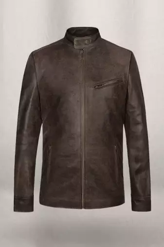 Mens genuine vintage gravl brown leather jacket biker leather motorcycle jacket pure lambskin