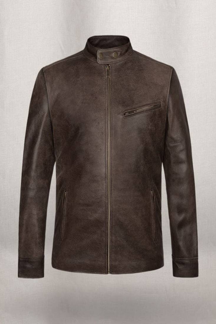 Mens genuine vintage gravl brown leather jacket biker leather motorcycle jacket pure lambskin