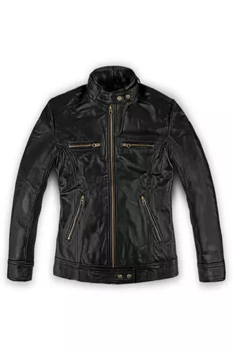 Mens genuine black quilted leather jacket biker leather jacket pure lambskin