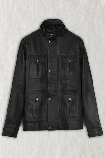 Mens genuine black 4 pockets leather jacket biker leather jacket pure lambskin