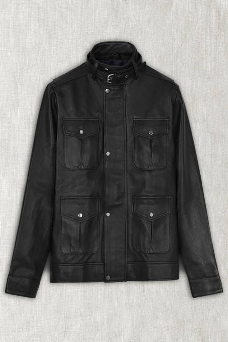 Mens genuine black 4 pockets leather jacket biker leather jacket pure lambskin