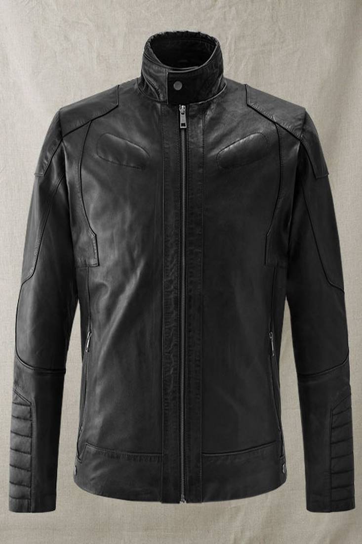 Mens genuine black café racer leather jacket biker leather jacket pure lambskin