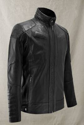 men's black lambskin cafe racer jacket band collar racer style luxury 2