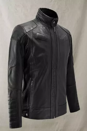 men's black lambskin cafe racer jacket band collar racer style luxury