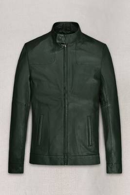 men's olive lambskin cafe racer jacket band collar racer style 1