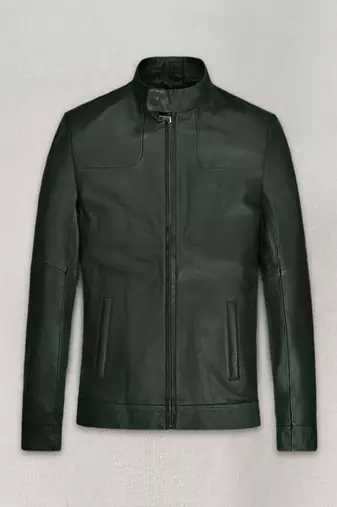 Mens genuine deep olive tom cruise look café racer leather jacket biker  pure soft lambskin