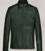Mens genuine deep olive tom cruise look café racer leather jacket biker  pure soft lambskin