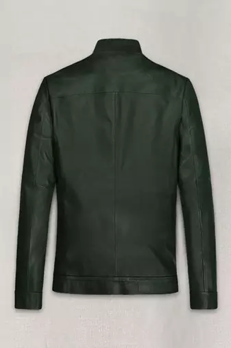 men's olive lambskin cafe racer jacket band collar racer style
