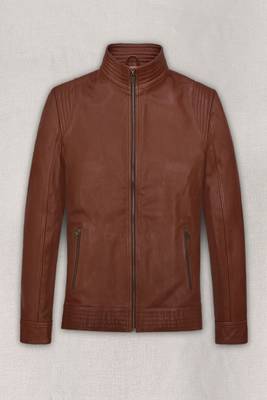 men's brown lambskin leather biker jacket classic moto zip style premium select 1