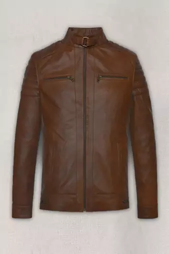 Mens genuine tan brown wash leather jacket biker leather jacket pure lambskin