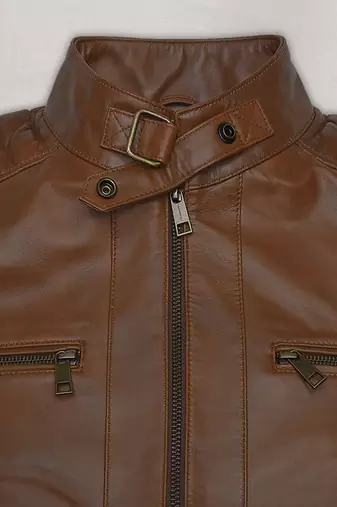 men's brown lambskin leather biker jacket classic moto zip style premium signature