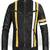 Mens genuine pure lambskin black café racer white yellow strip leather jacket biker leather jacket