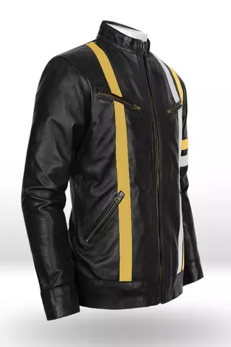 men's white lambskin cafe racer jacket band collar racer style premium