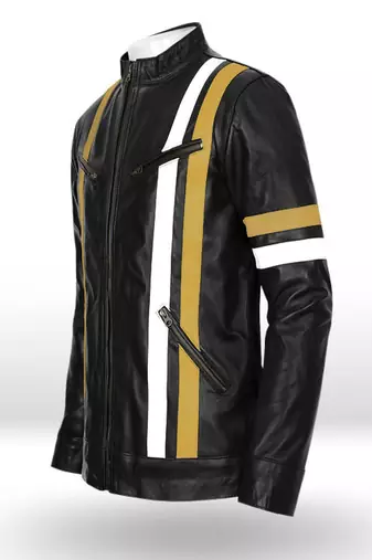 men's white lambskin cafe racer jacket band collar racer style premium