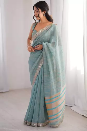 Blue Color  Jari Woven Saree with a Designer jari dori Embroidery work  Cotton Saree