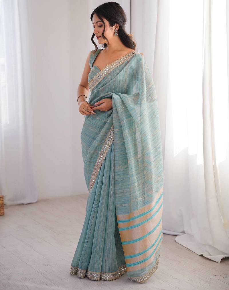 Blue Color  Jari Woven Saree with a Designer jari dori Embroidery work  Cotton Saree