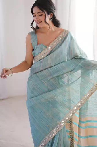 Blue Color  Jari Woven Saree with a Designer jari dori Embroidery work  Cotton Saree