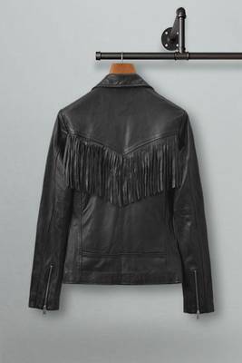 men's black premium lambskin leather jacket fringed western design 2