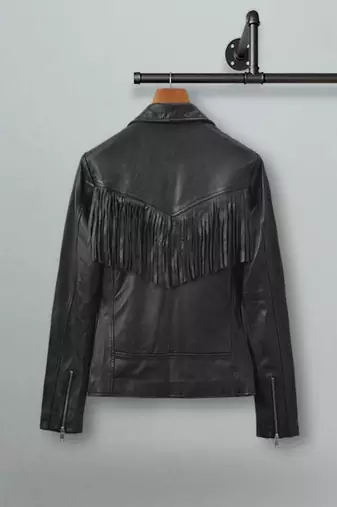 men's black premium lambskin leather jacket fringed western design