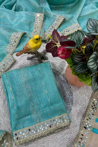 Blue Color  Jari Woven Saree with a Designer jari dori Embroidery work  Cotton Saree