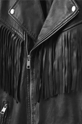 men's black premium lambskin leather jacket fringed western design 3