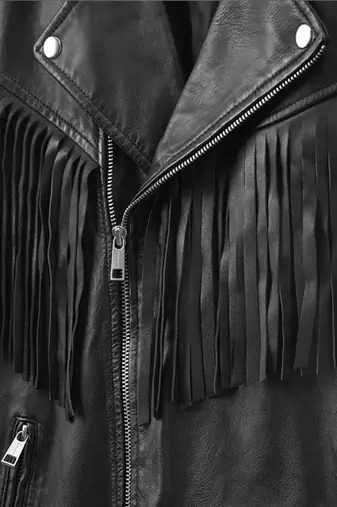 men's black premium lambskin leather jacket fringed western design
