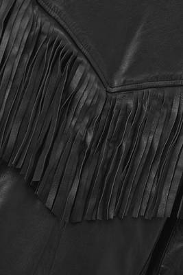 men's black premium lambskin leather jacket fringed western design 4