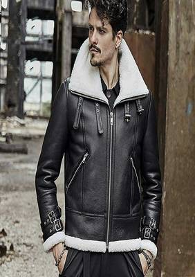 men's black lambskin leather jacket luxe fur collar trim 1