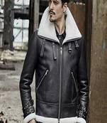 men's black lambskin leather jacket luxe fur collar trim