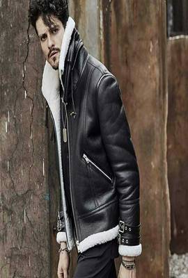 men's black lambskin leather jacket luxe fur collar trim 2