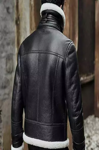 men's black lambskin leather jacket luxe fur collar trim
