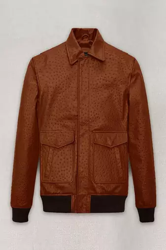Mens genuine brown ostrich pattern leather jacket biker leather jacket pure lambskin