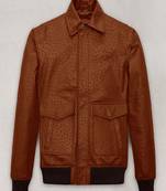 Mens genuine brown ostrich pattern leather jacket biker leather jacket pure lambskin