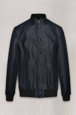 men's royal blue lambskin leather bomber jacket ribbed cuffs and 1