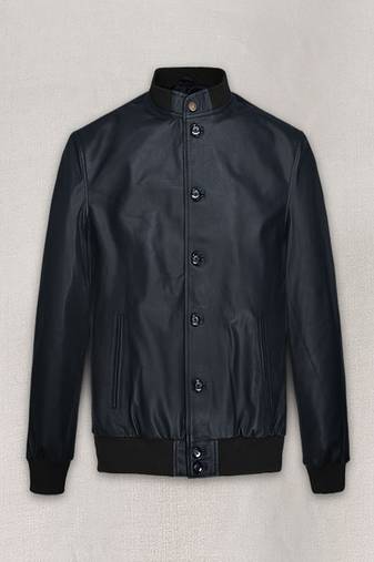 men's royal blue lambskin leather bomber jacket ribbed cuffs and
