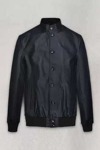 Mens genuine royal blue bomber rib waist cuff leather jacket biker pure lambskin